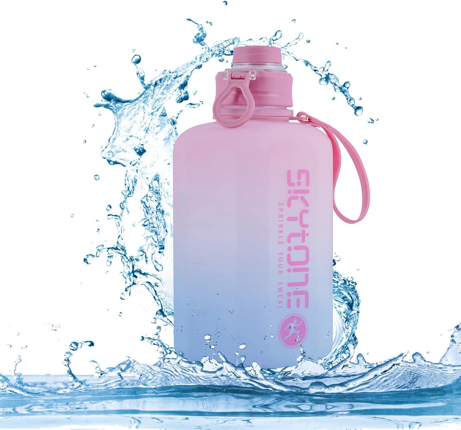 SKYTONE Water Bottle For Gym- Extra-Strong Leakproof BPA Free Large Water Jug Half Gallon Hydrate Bottle with Handle Ideal for Adults Men Sports Gym Fitness Outdoor Cycling - 2.2 Litre (Pink)