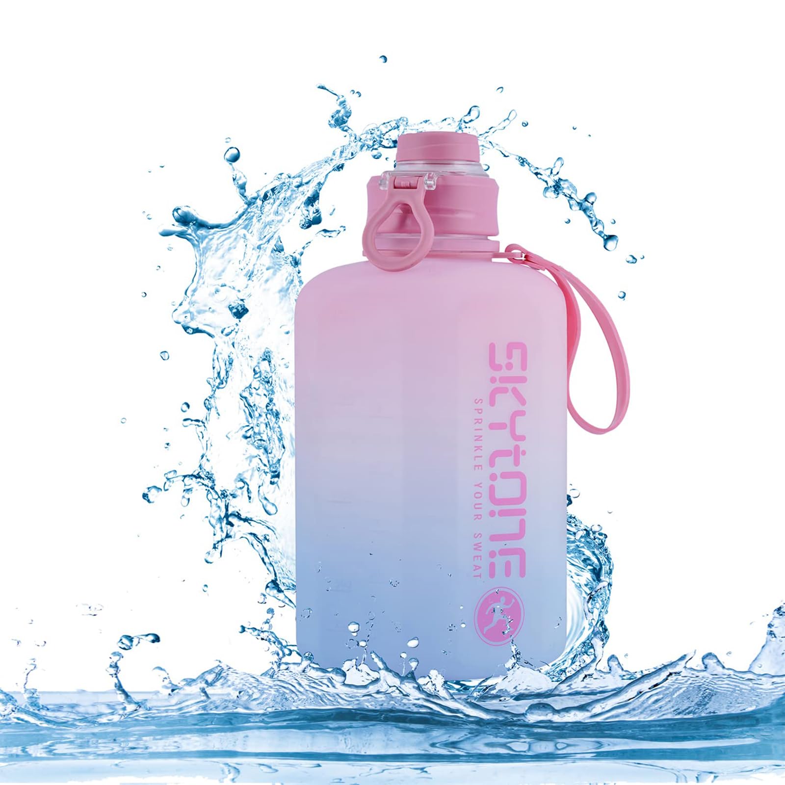 SKYTONE Water Bottle For Gym- Extra-Strong Leakproof BPA Free Large Water Jug Half Gallon Hydrate Bottle with Handle Ideal for Adults Men Sports Gym Fitness Outdoor Cycling - 2.2 Litre (Pink)