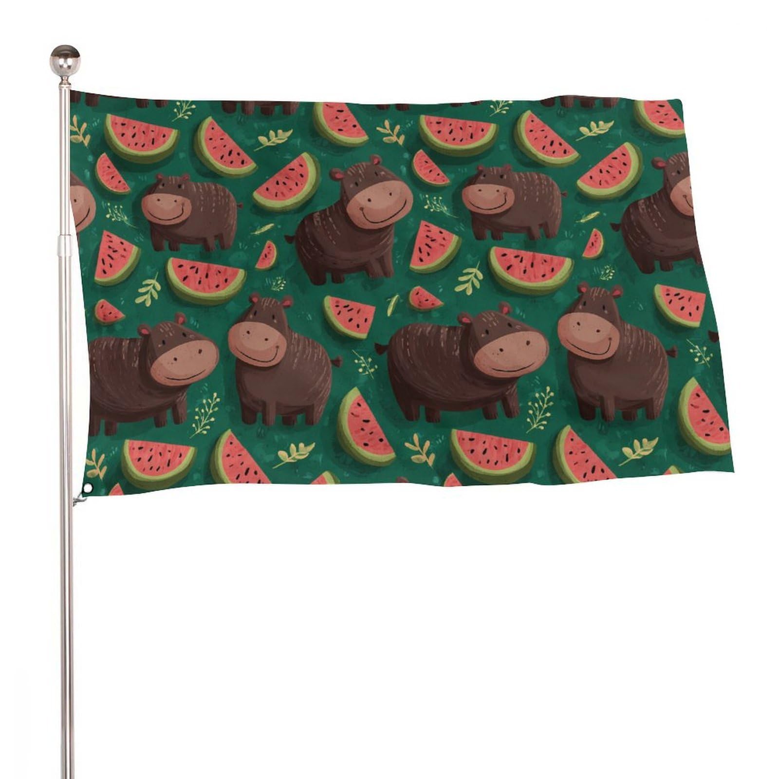 Bandera de jardín personalizada de hipopótamo y sandía para exterior
