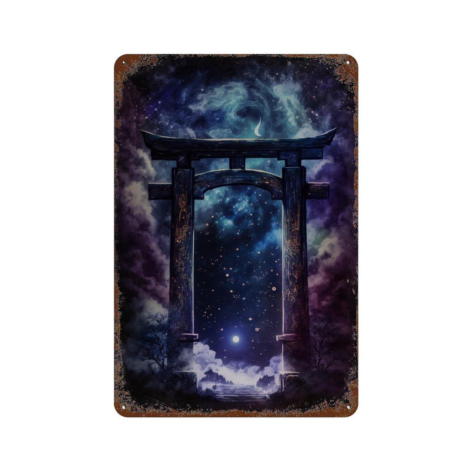 Gate to Celestial Dreams 11.8"x7.9" Rust Effect Tin Sign, Vintage Wall Decor for Farmhouse, Kitchen And Entryway Decor
