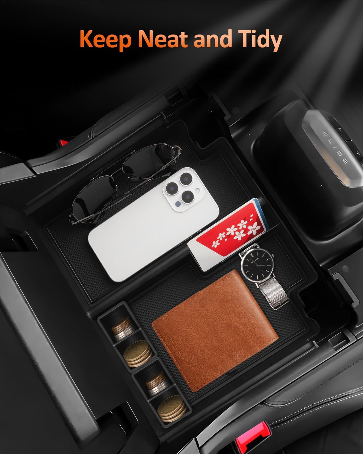 CDEFG For 2025 2026 Ford Expedition Center Console Organizer Tray with Removable Silicone Coin Holders – Expedition (Active, Platinum,Tremor, King Ranch) Armrest Storage Accessories for All Trims