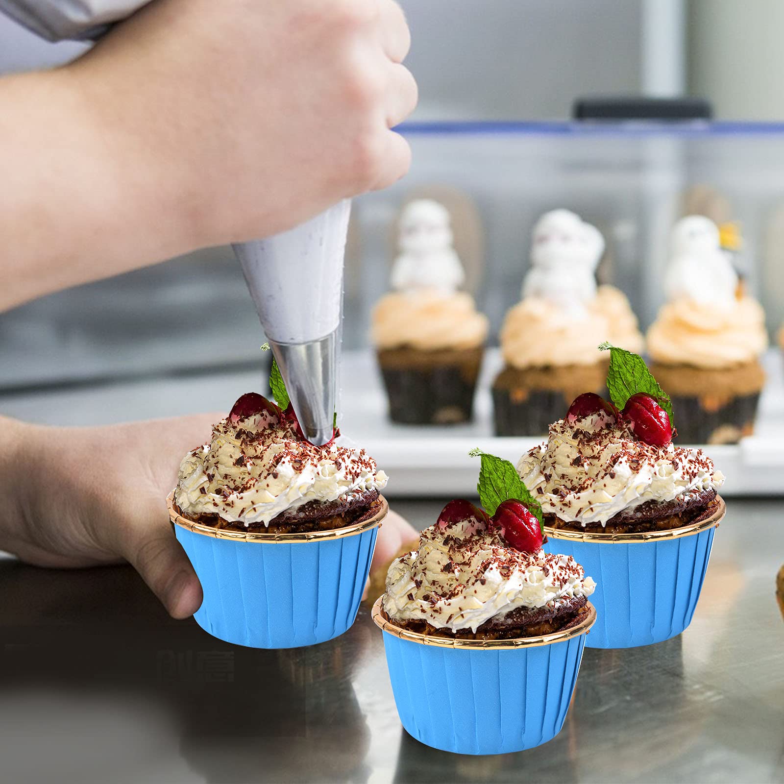 50 Pièces Moules Mini Cupcakes Jetables Aluminium Bleu - Caissettes Pour Muffins Et Pâtisseries