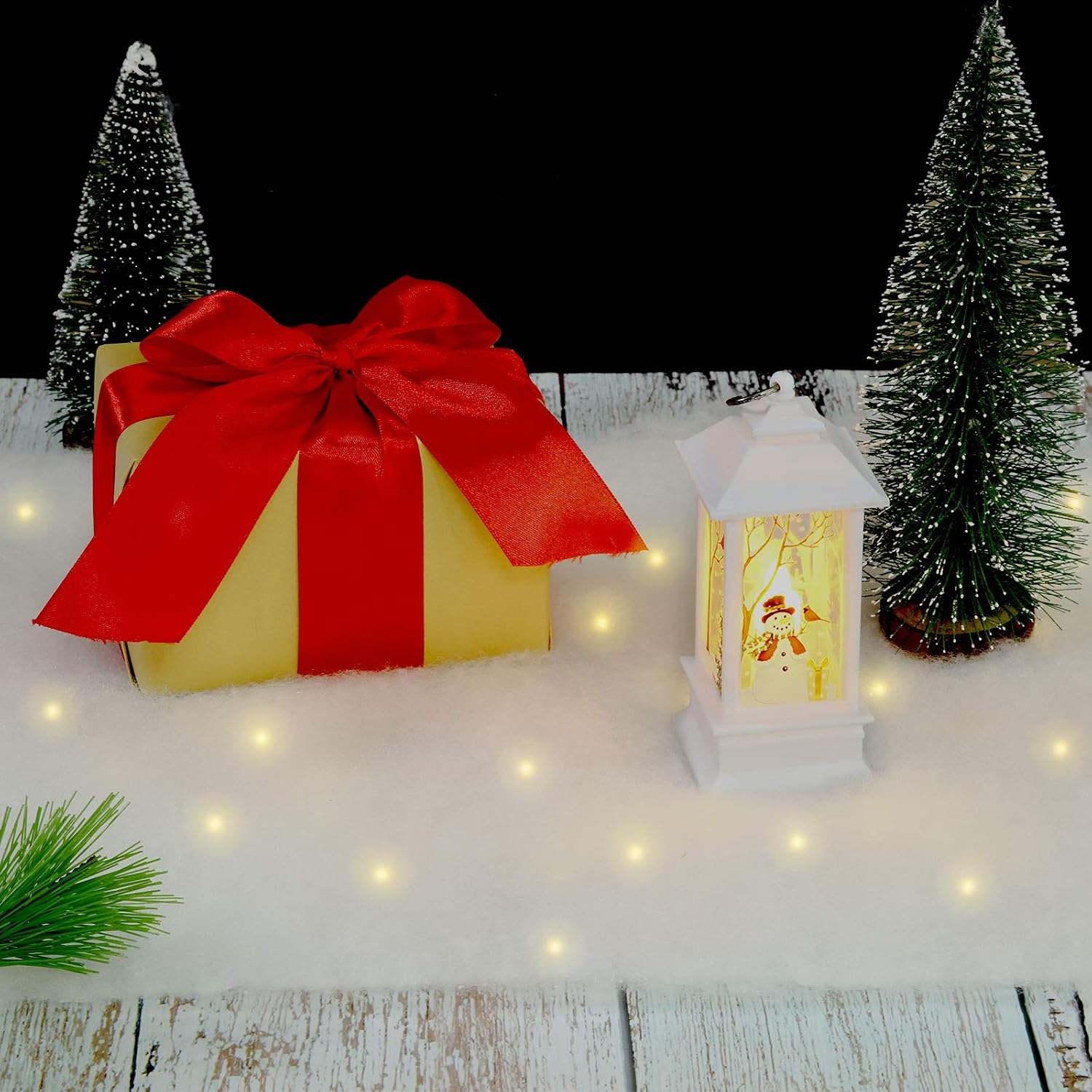 4 Pcs Christmas Snow Blanket with LED Lights 47.2 x 8.7 inch Artificial Snow Table Runner Mantel Scarf Light Up with LED Ropes Table Christmas Decor for Village Decorations