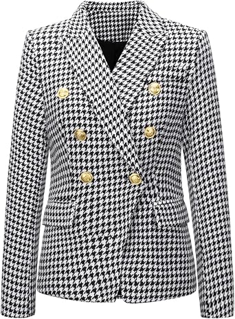 TONCHENGSD Womens Double Breasted Long Sleeves Gold Button Blazer Jackets