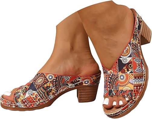 Chunky Heel Sandals For Women 2026 Hollow Out Low Block Heeled Orthopedic Sandals Open Toe Bohemian Platform Wedge Flip Flops with Arch Support Comfortable Casual Wide Width Dressy Beach Summer Shoes