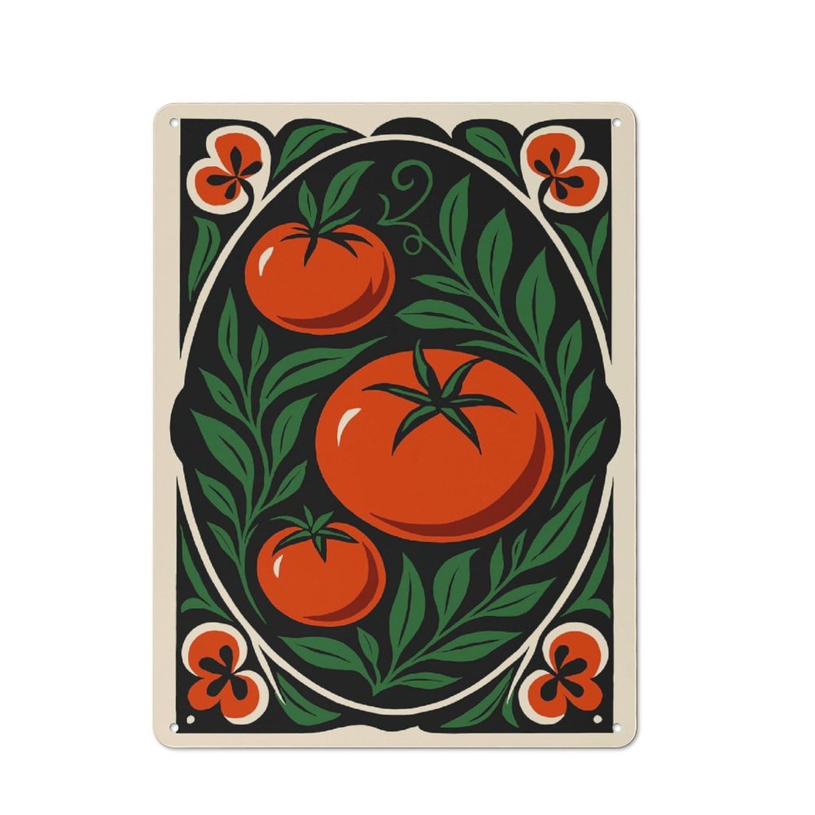 Junmoney Style-6 Tomato And Floral Art Nouveau Illustration Decorative Tin Plaque 40X30cm, Decorative Novelty Wall Art For Hallway, Home Bar, Garage Or Study