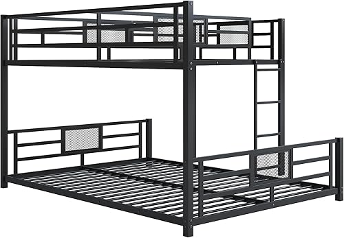 Miniatura 51 de Litera en forma de L individual sobre cama matrimonial adjunta, litera triple de metal con escritorio y tobogán integrados, marco de literas de