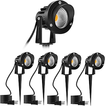 Romwish 12W LED Landscape Spotlights, 120V Plug-in Outdoor Lighting, 4 Pack | 1200LM Brightness with 3000K Warm White, IP65 Waterproof, Adjustable 270 Head & 60 Beam for Tree, Garden, Pathway and Yard