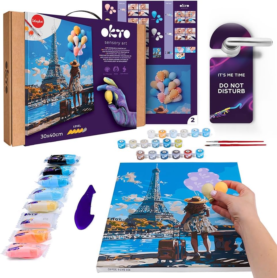 OKTO Art Kit Greetings from Paris | Arts & Crafts DIY Painting with Modeling Claу | Claу Kit for Painting | Painting Kits for Adults for Home Decoration Claу for Adults
