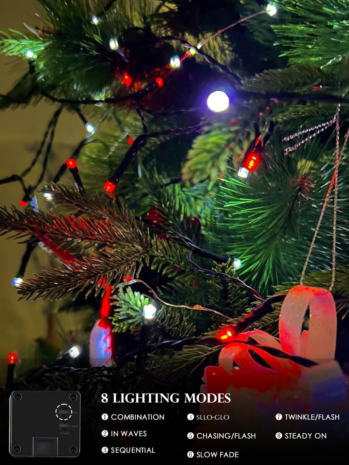 Luces solares de Navidad para exteriores, 4 unidades, 132 pies, 400 luces