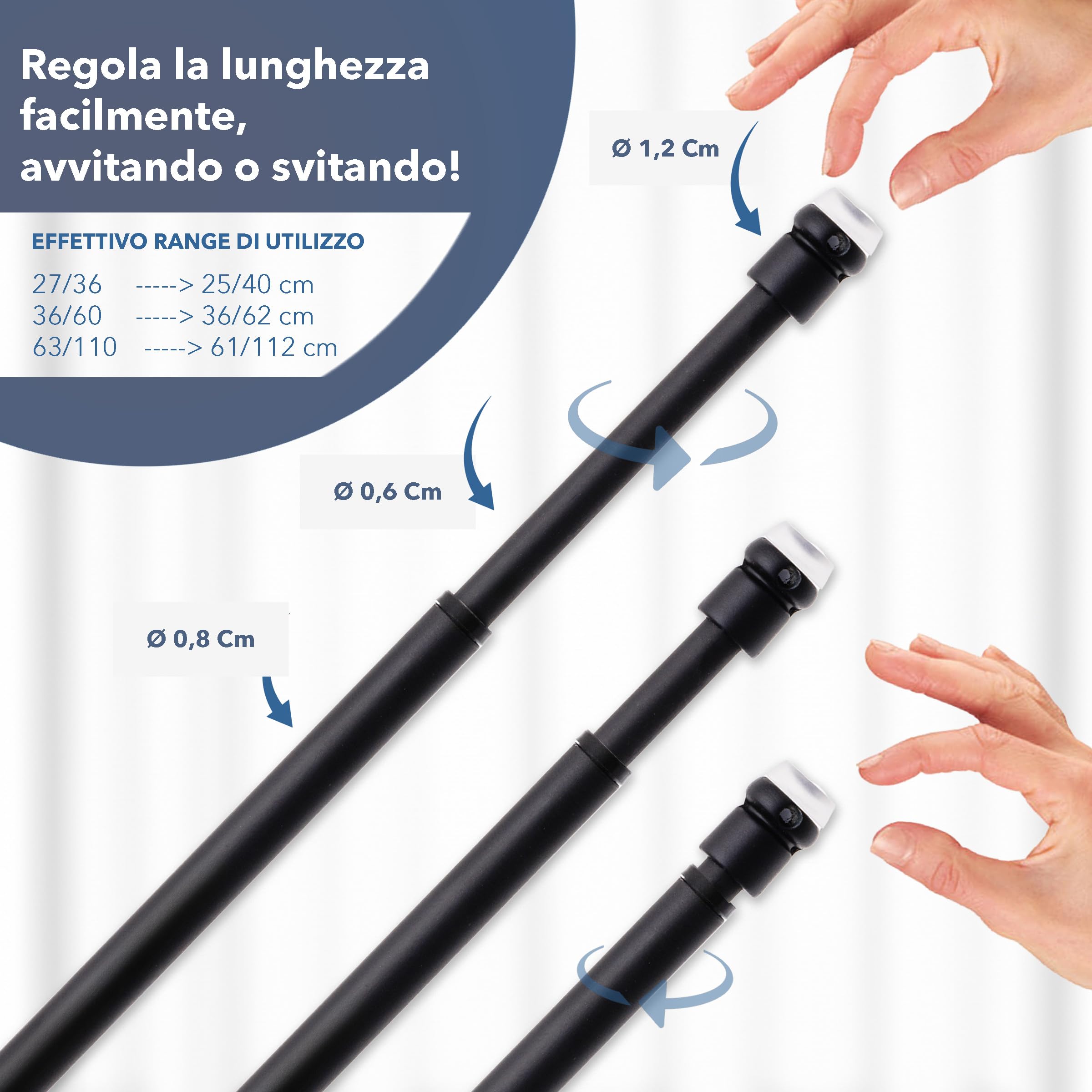 STAFFE CORRIMANO NERE facili da installare per scale interne regolabili