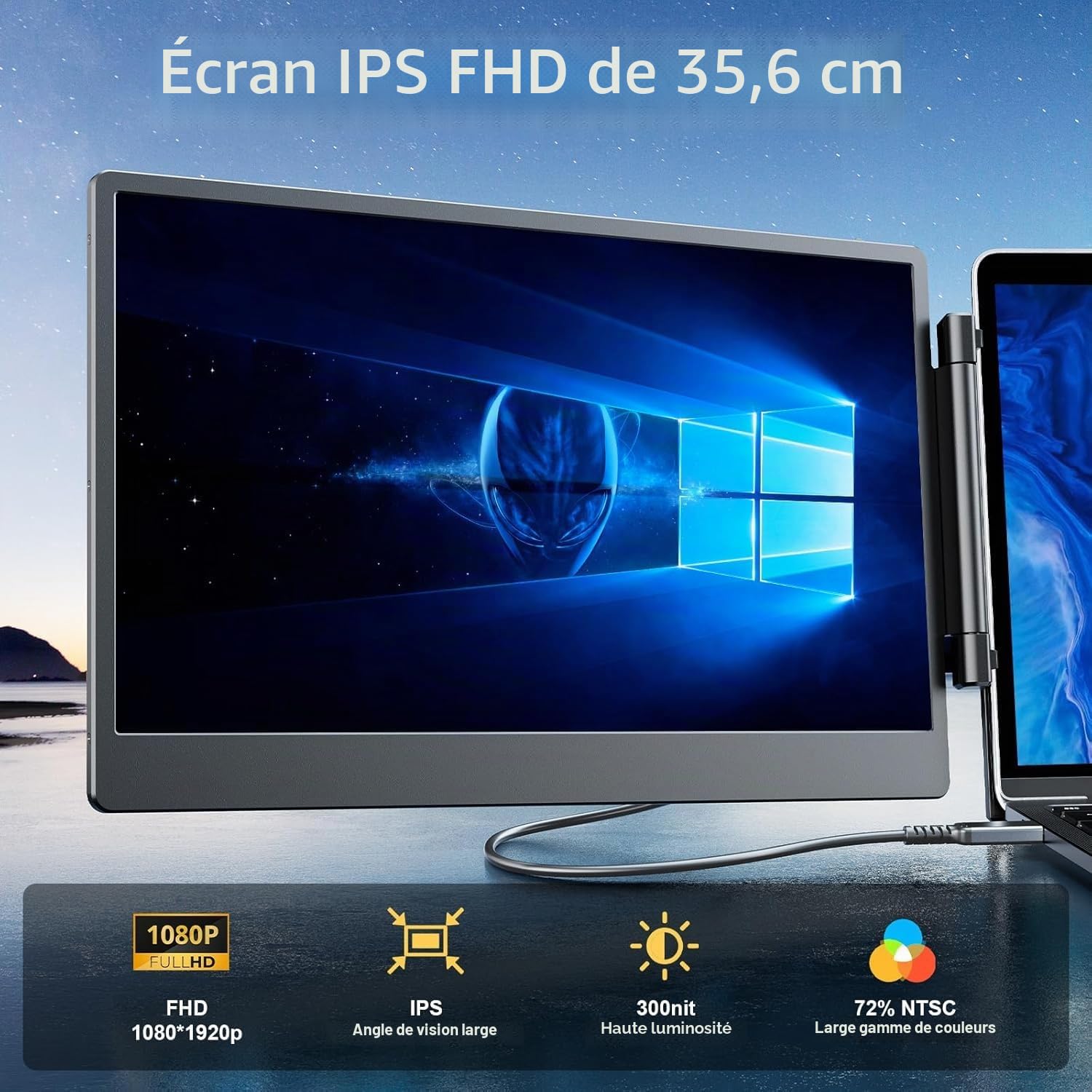 Extension d'écran pour Ordinateur Portable,14" 1080P Triple Moniteur Portable, Plug & Play Extension de Moniteur, pour Win/Dex/Android/Mac