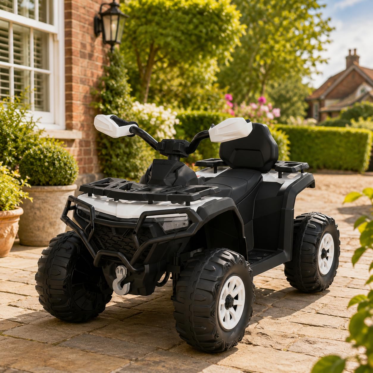GarveeMore 12V Kids Ride On ATV, Electric Kids Quad Bike with Remote, White