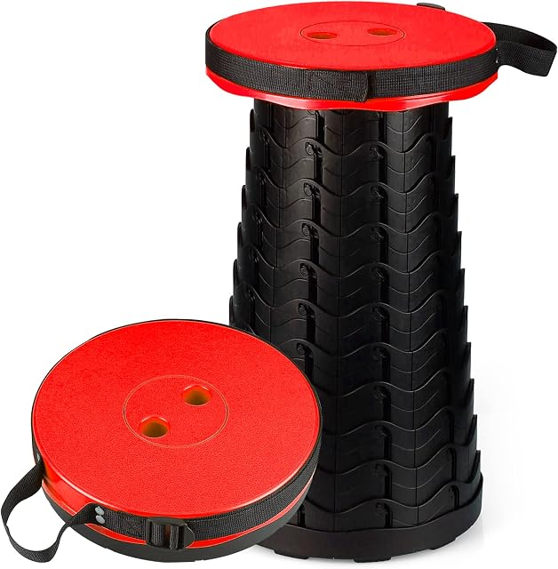 Auspicious Portable Folding Stool - Portable Telescopic Stool,Adjustable Height Camping Stool Portable,Lightweight Telescopic Stool for Outdoor Camping Fishing BBQ Indoor Kitchen Load 397 lb (Red)