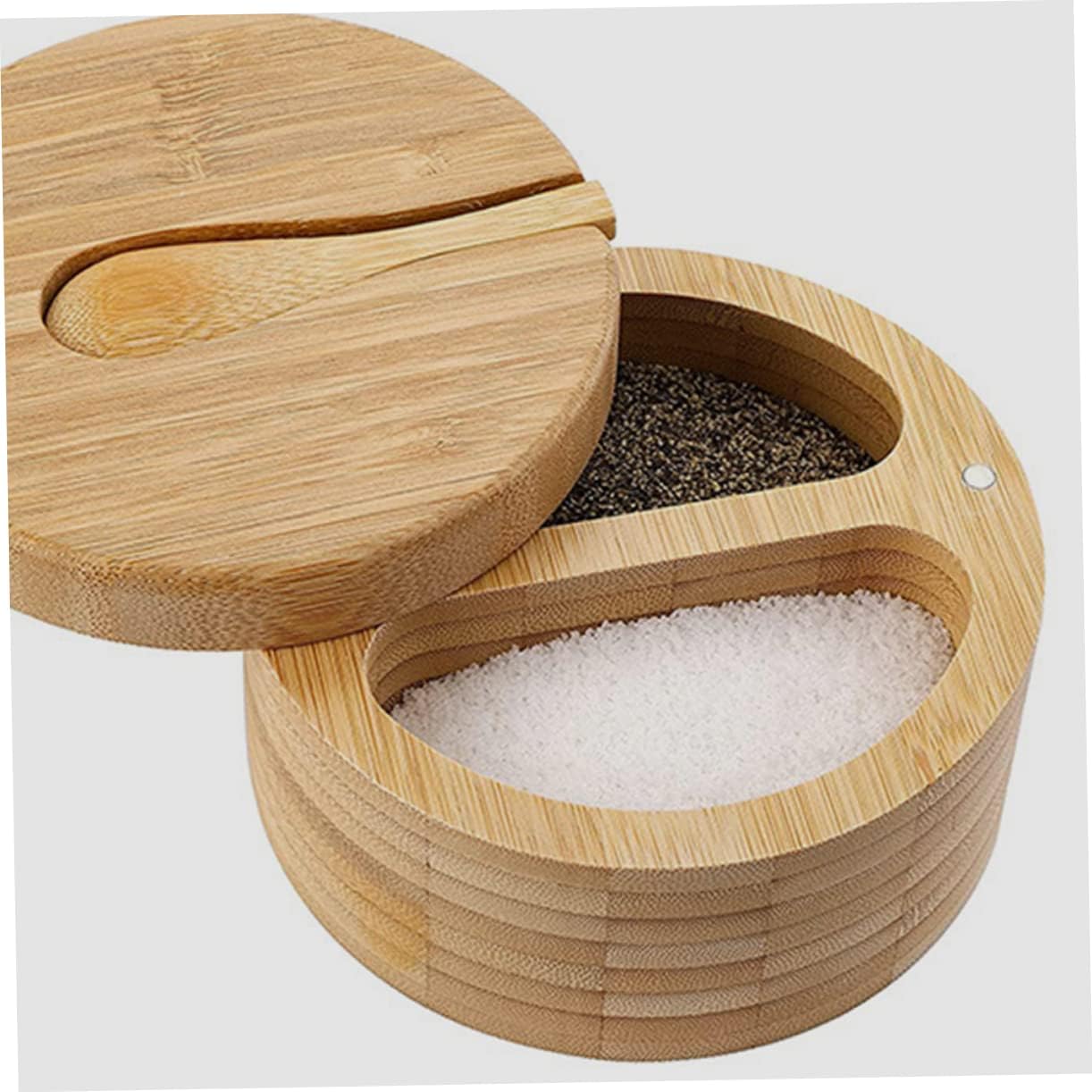 Bamboo Condiment Pot with Spoon, Seasoning Jar for Kitchen