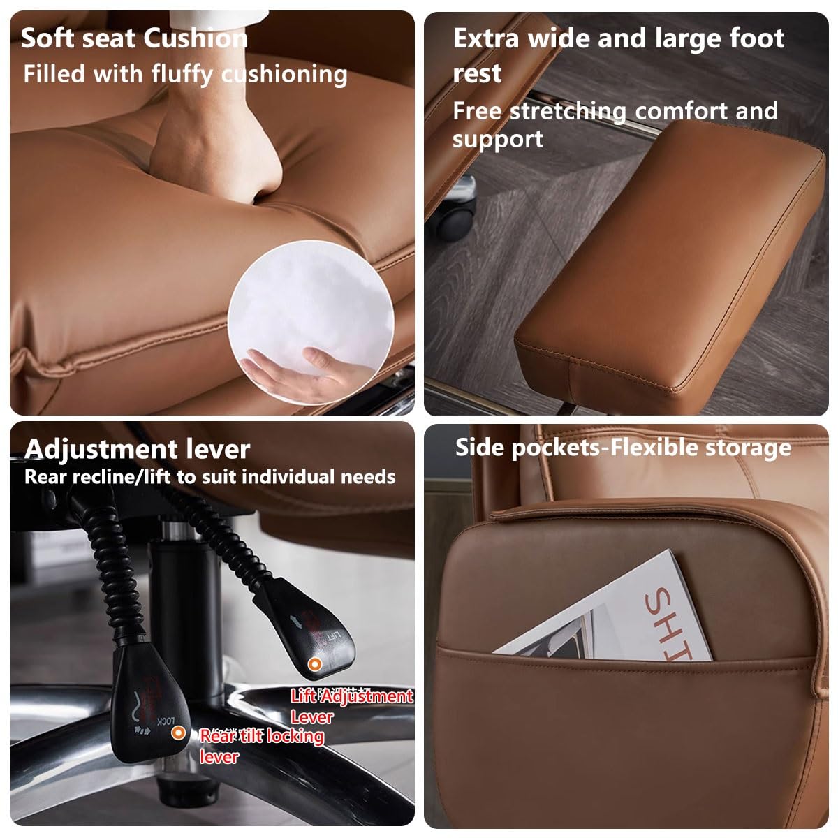 Verstelbare Bureaustoel Ergonomische Bureaustoelen Met Armen,Bureaustoel Met Lendensteun,Gaming Stoel Moderne Baas Stoel Hoge Rug Executive Stoel Voor Bureau (Color : Brown/A