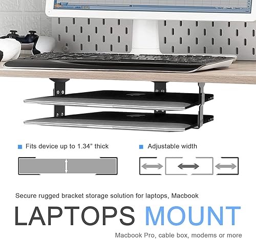 Miniatura 2 de IFCASE Soporte para portátil debajo del escritorio de 2 niveles, soporte de metal para debajo del escritorio para laptop, MacBook Pro, teclado con