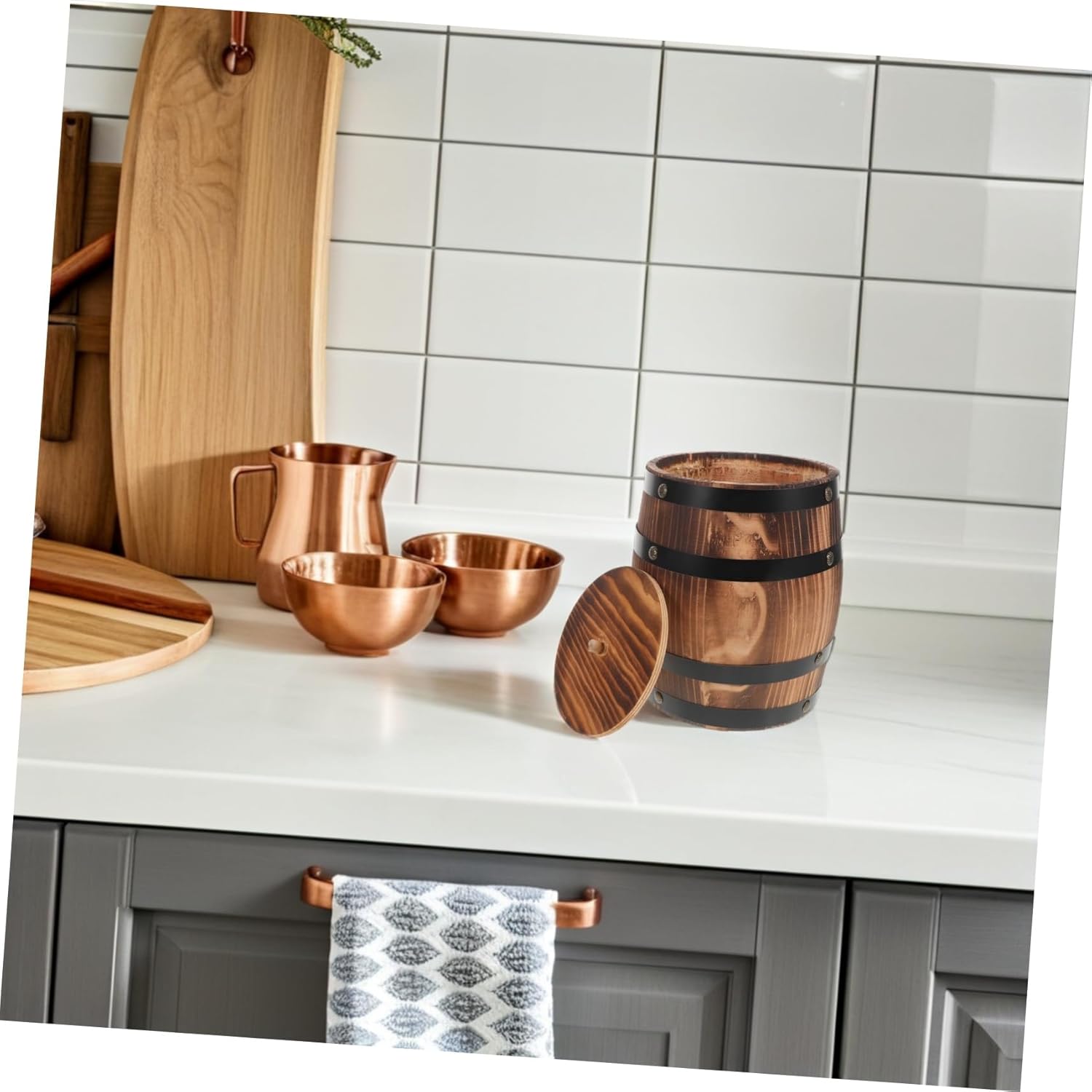 PRETYZOOM Vintage Rustic Wood Utensil Holder Multi-functional Cutlery Storage Bucket for Kitchen Home Office and Restaurant Elegant Organizer for Cooking Tools Charred Design