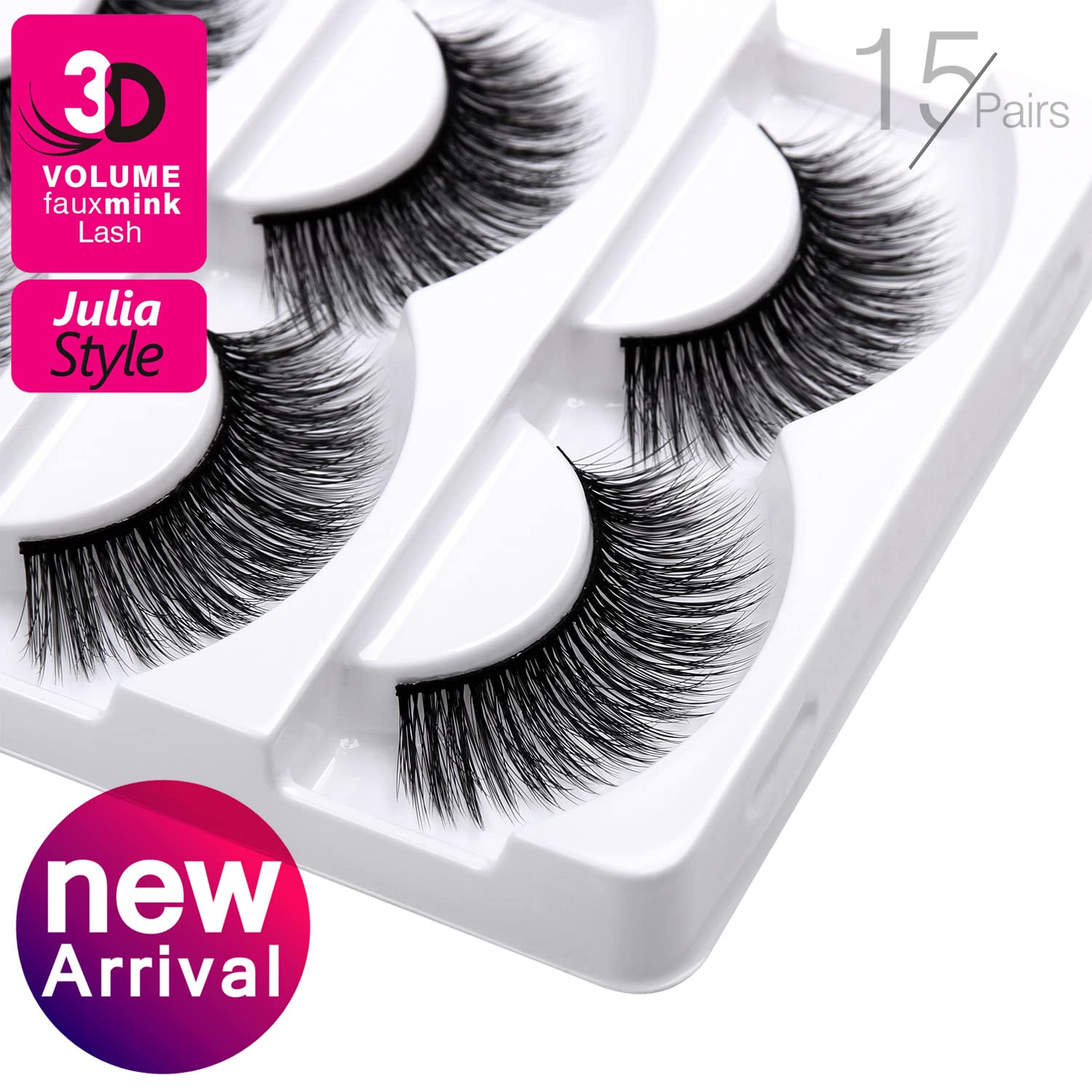Eliace False Lashes Strip 3D Faux Mink Lashes Pack,100% Handmade Luxe Full Fat False Lashes Natural Lightweight Thick Fluffy Volume & Reusable Fake Eyelashes 15 Pairs, Julia Style