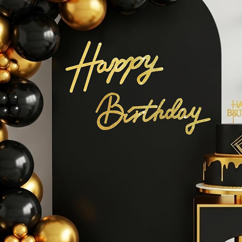 TONIFUL Happy Birthday Sign for Backdrop - Glitter Gold Felt Banner - Includes Dot Glue - Perfect for Girl Boy Women Men Golden Birthday Party Backdrop,Wall Decr,Balloon Arch,Photo Background