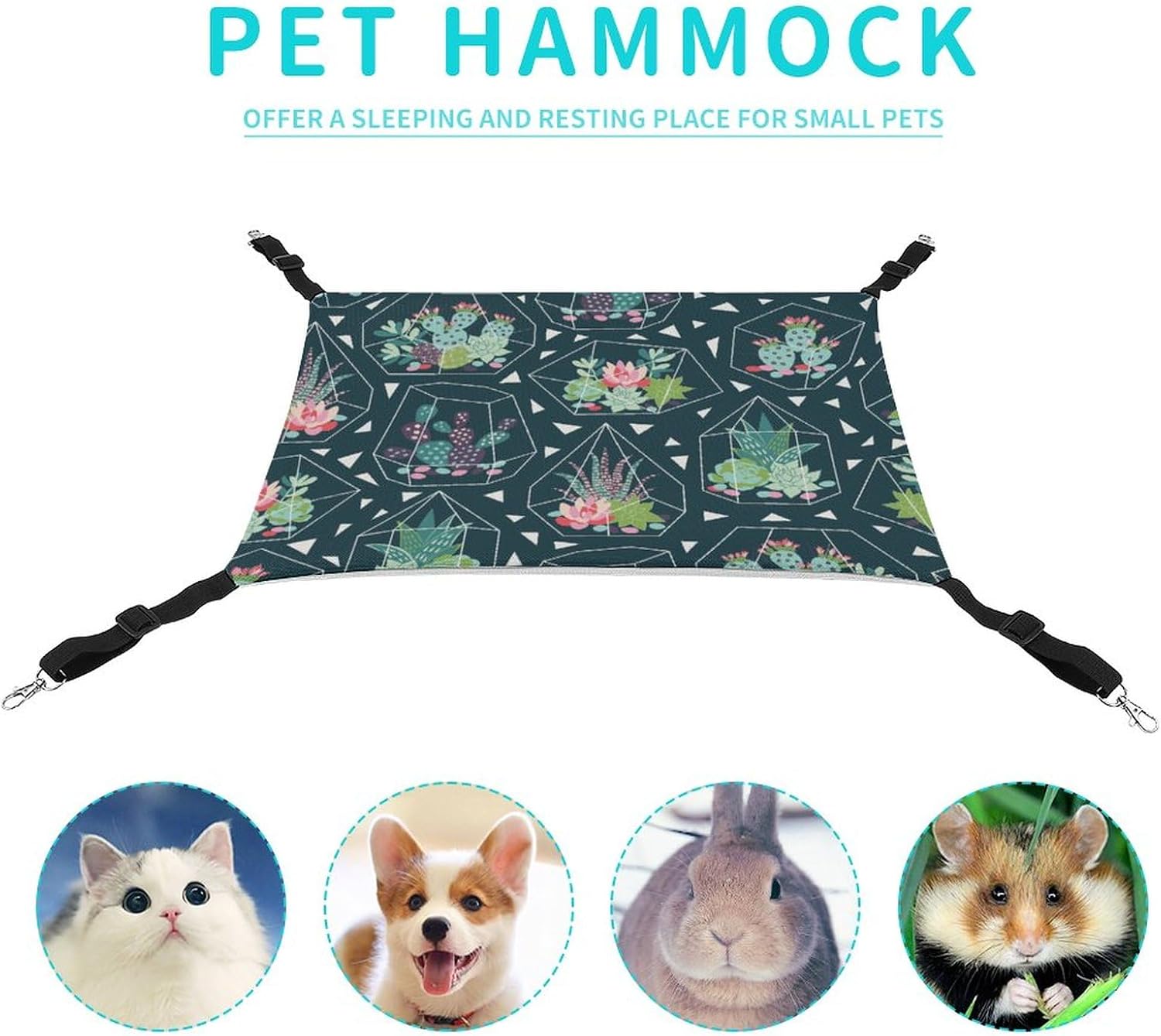 review Ucculents and Cactuses Collection Cat Hammock Adjustable Straps Pet Cage Reversible Hanging Bed for Cats Small Dogs