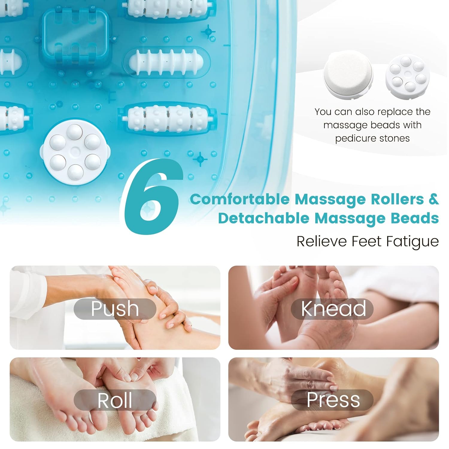 COSTWAY Foot Spa Bath Massager, with Heat, Bubbles & Vibration Mode, 12 Rollers & Pedicure Stone, Mini Acupressure Massage Points, Digital Temperature Control (Lake Blue)