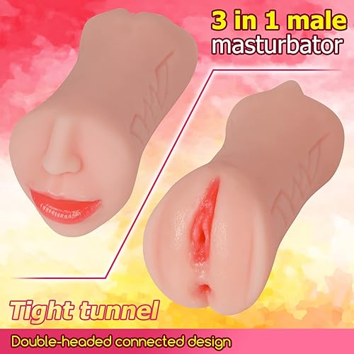 Miniatura 2 de Masturbador masculino 3 en 1 mamada de bolsillo con doble extremo, realista, texturizada, muñeca sexual con vagina y anal, masturbación portátil
