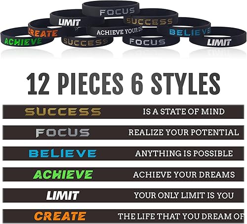 Miniatura 3 de 12 pulseras motivacionales de silicona con mensajes inspiradores para hombres y mujeres, pulseras de goma de élite, pulseras de equipo atlético de