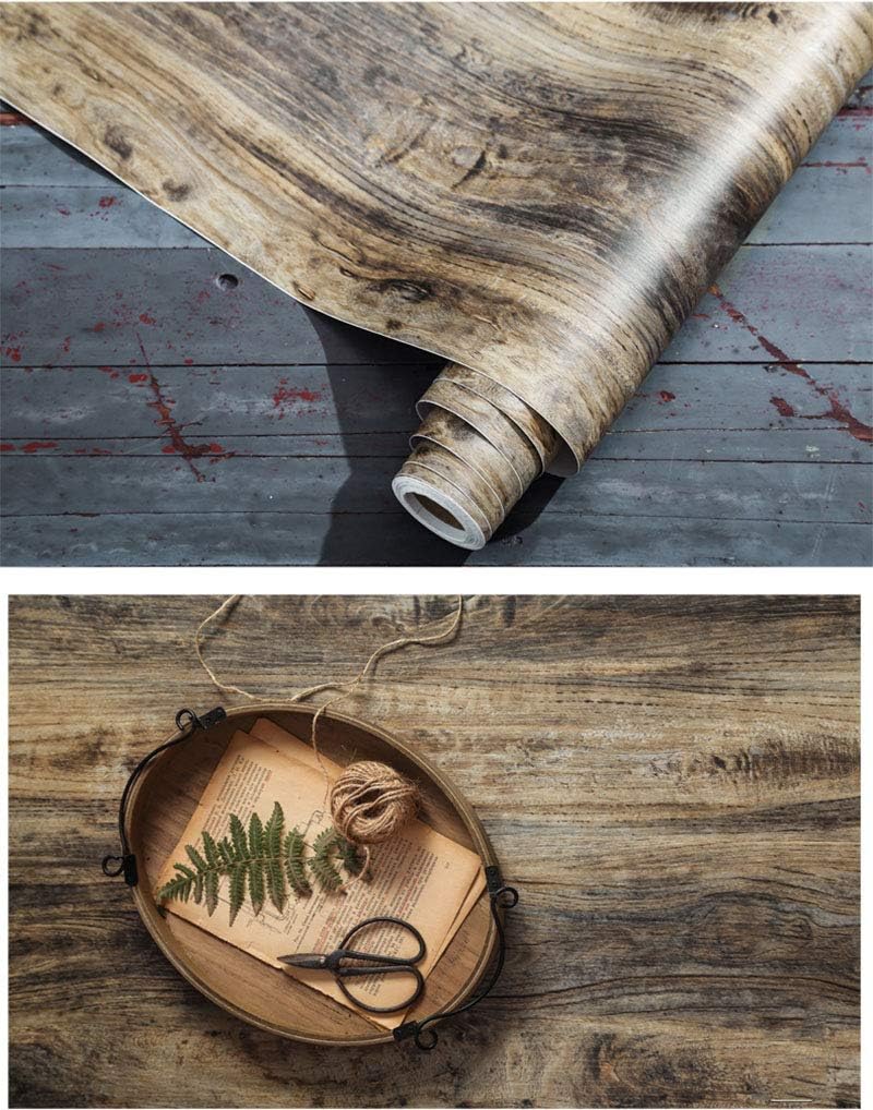 PoetryHome Self Adhesive Distressed Wood Grain Wall Paper for Cabinets Countertop Table Desk Furniture Removable Shelf Liner Wallpaper 15.7x98 Inches