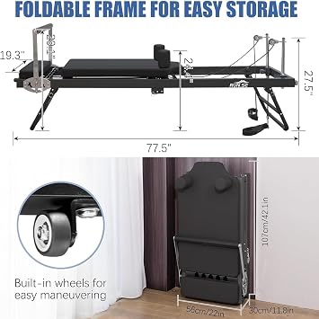 Pilates Reformer Home Gym Equipment,Folding Pilates Equipment for Home Workout,Pilates Reformer Stretch Training Bed for Strength Training Exercise