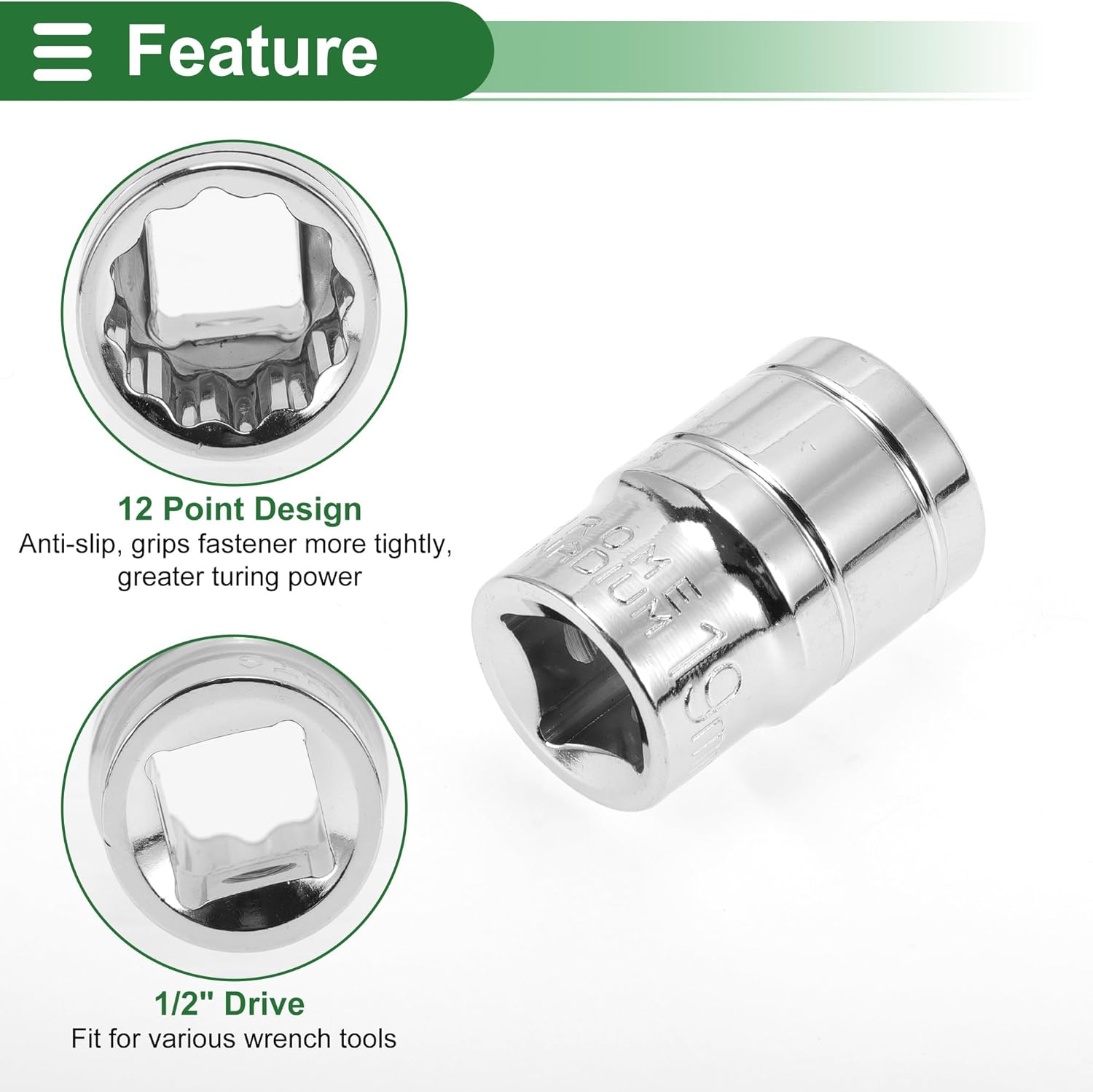 Motoforti Universal Impact Socket Hardware Tool 38mm Durable Chrome Vanadium Steel Silver Tone 1 Pcs 12 Point 19mm for Car Motorcycle Dirtbike 1/2 Inch Drive