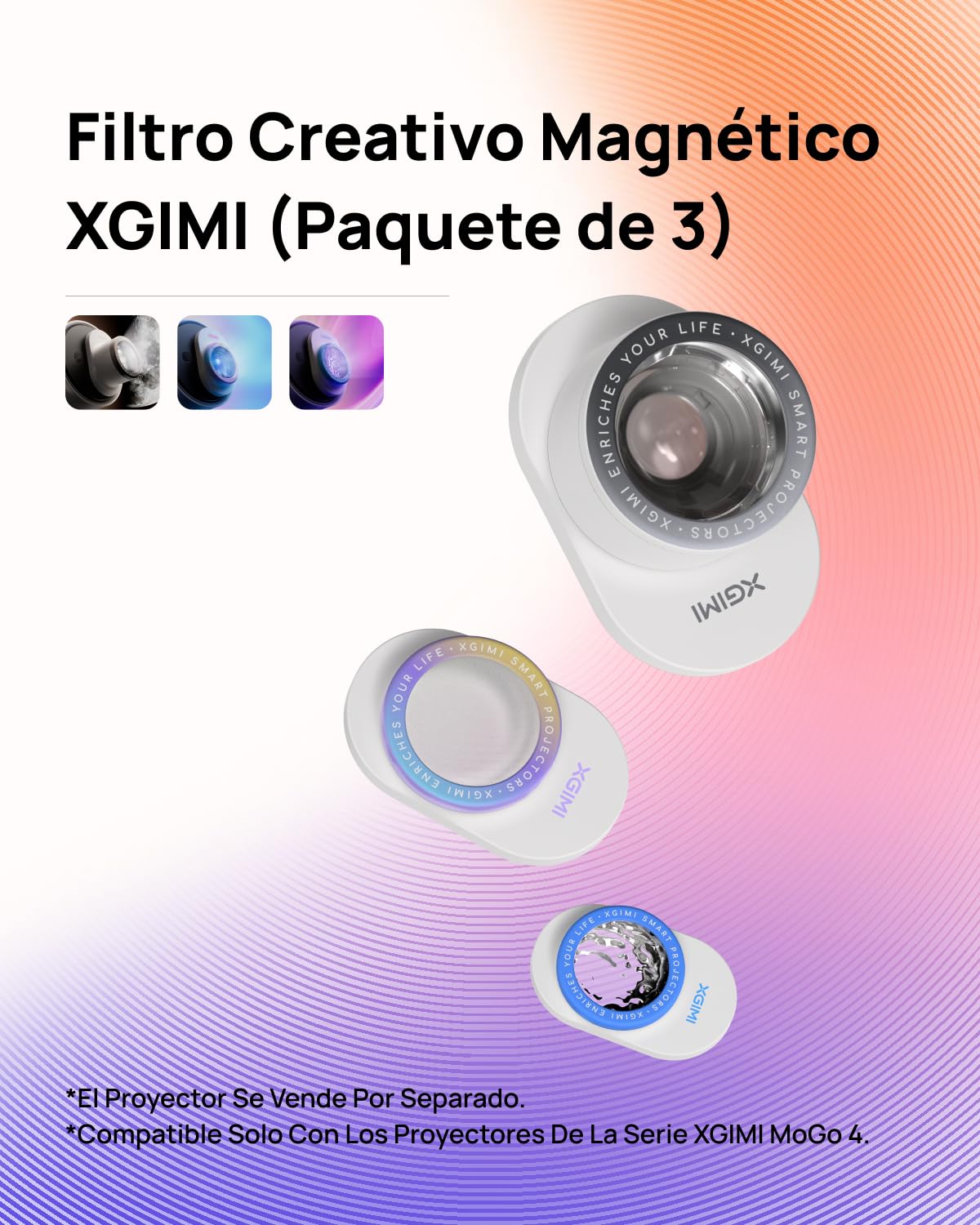 XGIMI Filtros Creativo magnético (Paquete de 3),Filtro Lunar, Ondas, Ensueño, Accesorio Proyector XGIMI MoGo 4 Series, Ideal para Fotos, Selfies y la decoración de la Sala de Estar