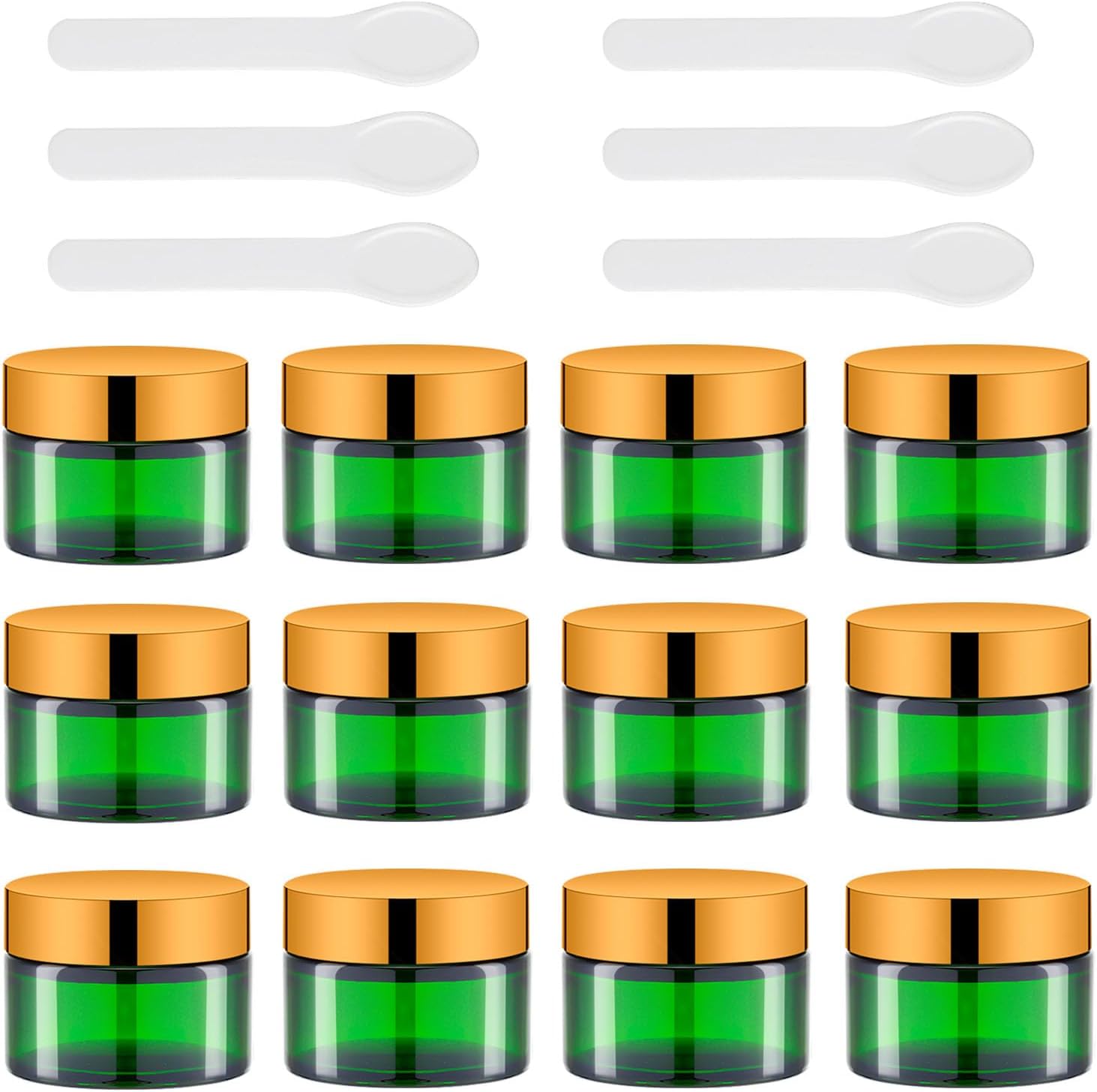 Lil Ray 1 oz Round Green Glass Jar with Inner Liners and Gold Lid (12pcs)