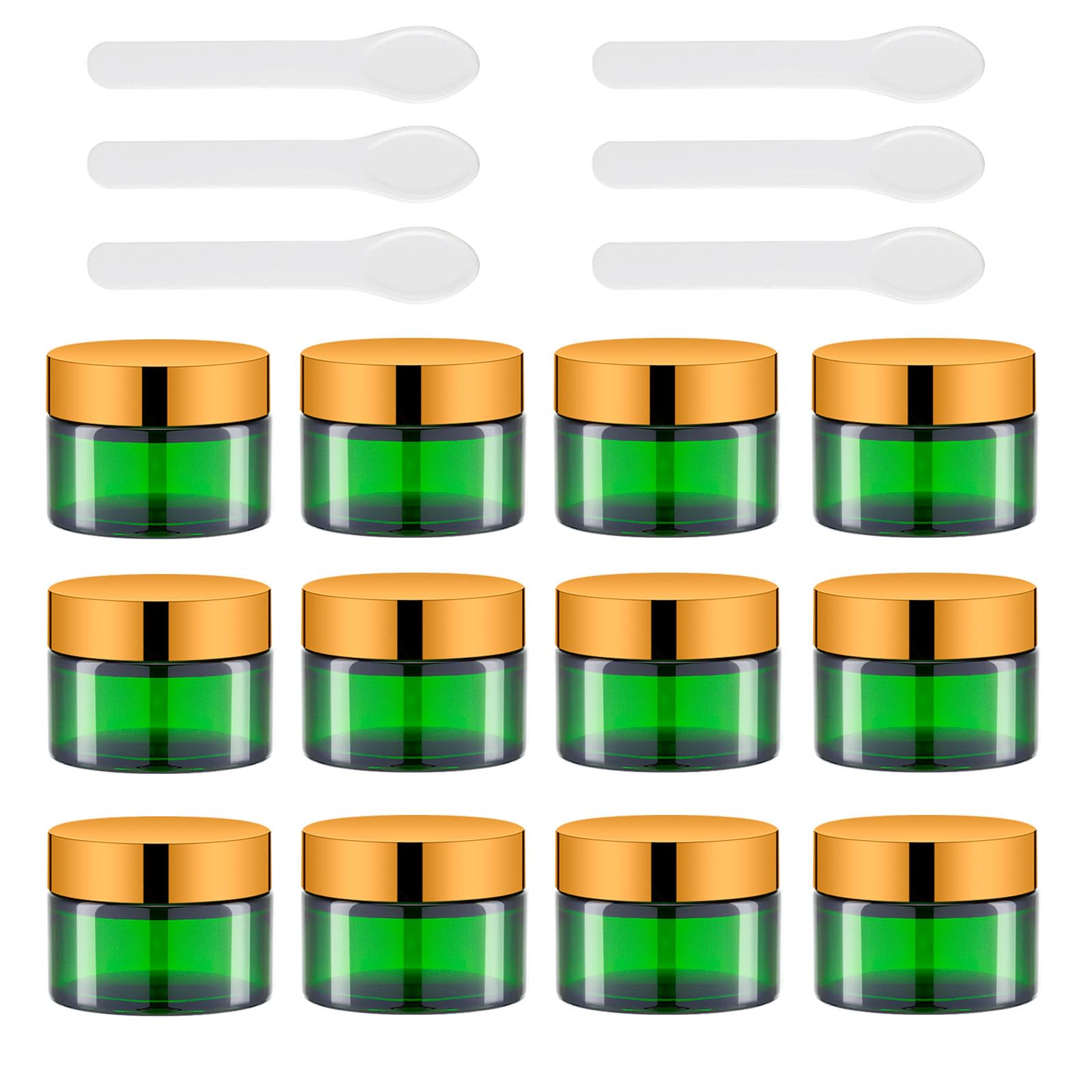Lil Ray 1 oz Round Green Glass Jar with Inner Liners and Gold Lid (12pcs)