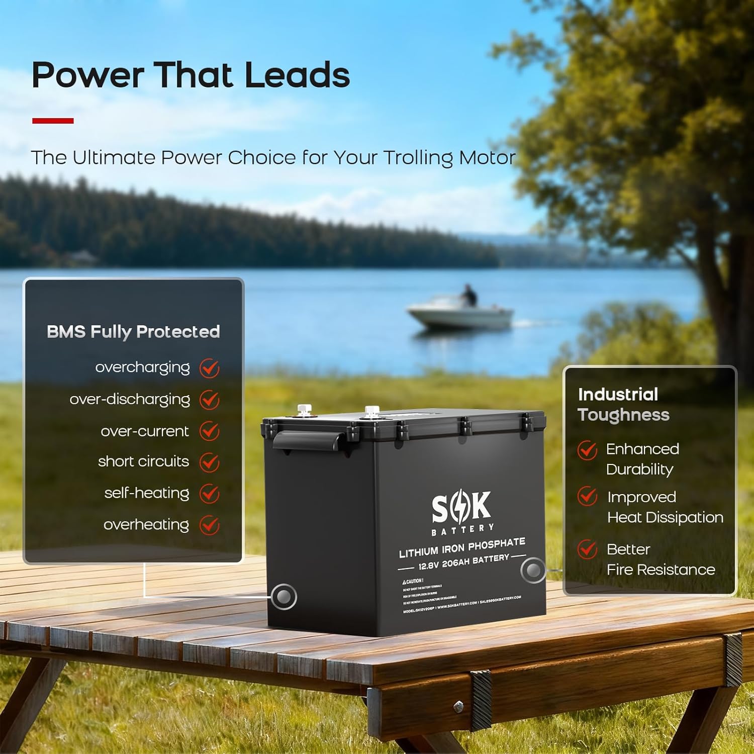 SOK Battery 206Ah 12V 2-Pack LiFePO4, Deep Cycle, Low Temperature Disconnect, Built-in Heater, ABS Case, Marine Grade.