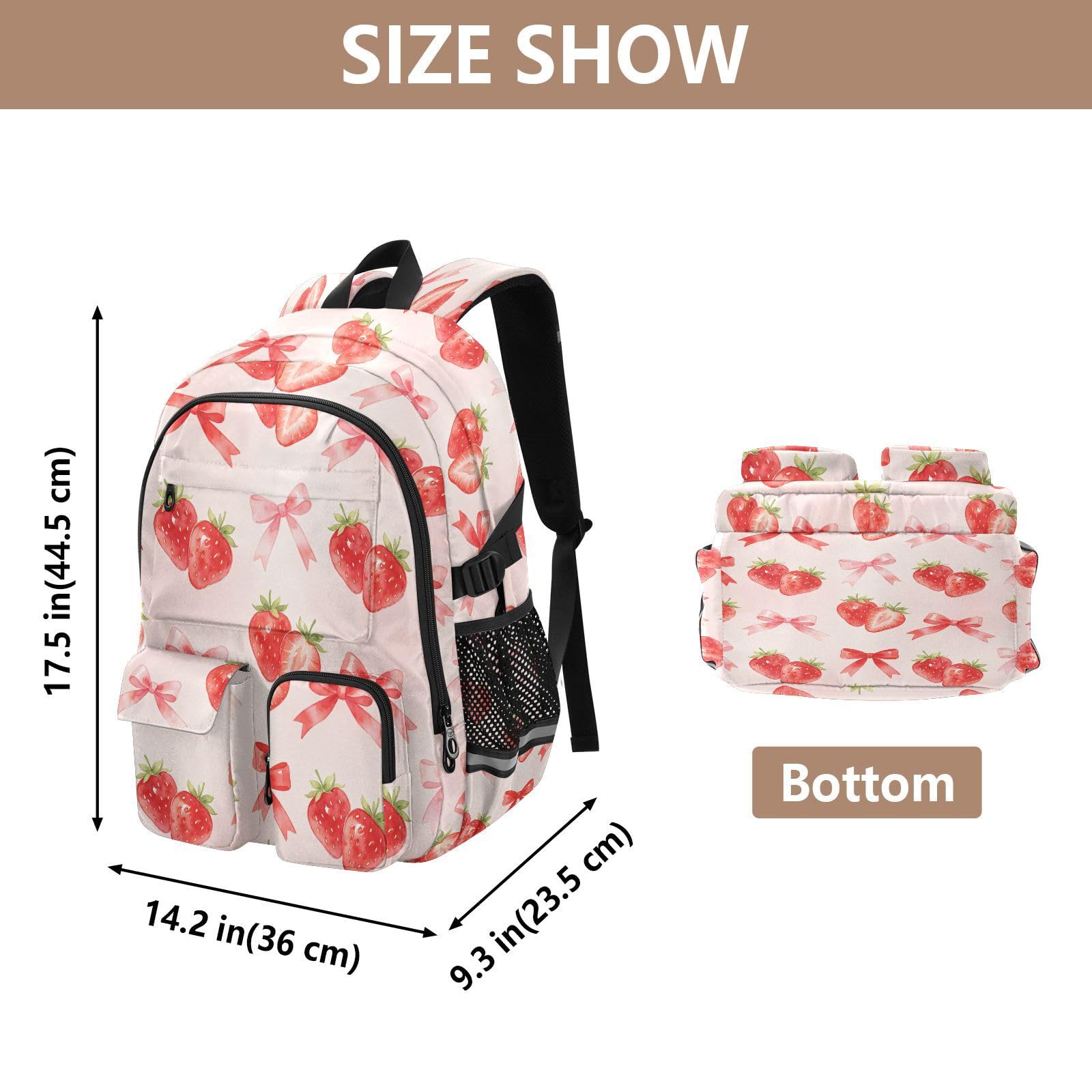 Trawberry Rucksack mit Schleifenmuster und mehreren Taschen für Schule, Reisen, Outdoor, Uni, 17,5 Zoll Laptop-Rucksack für Damen und Herren