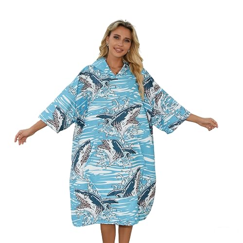 Avisiatree Shark Surf Poncho for Adults, Hooded Beach Towel Changing