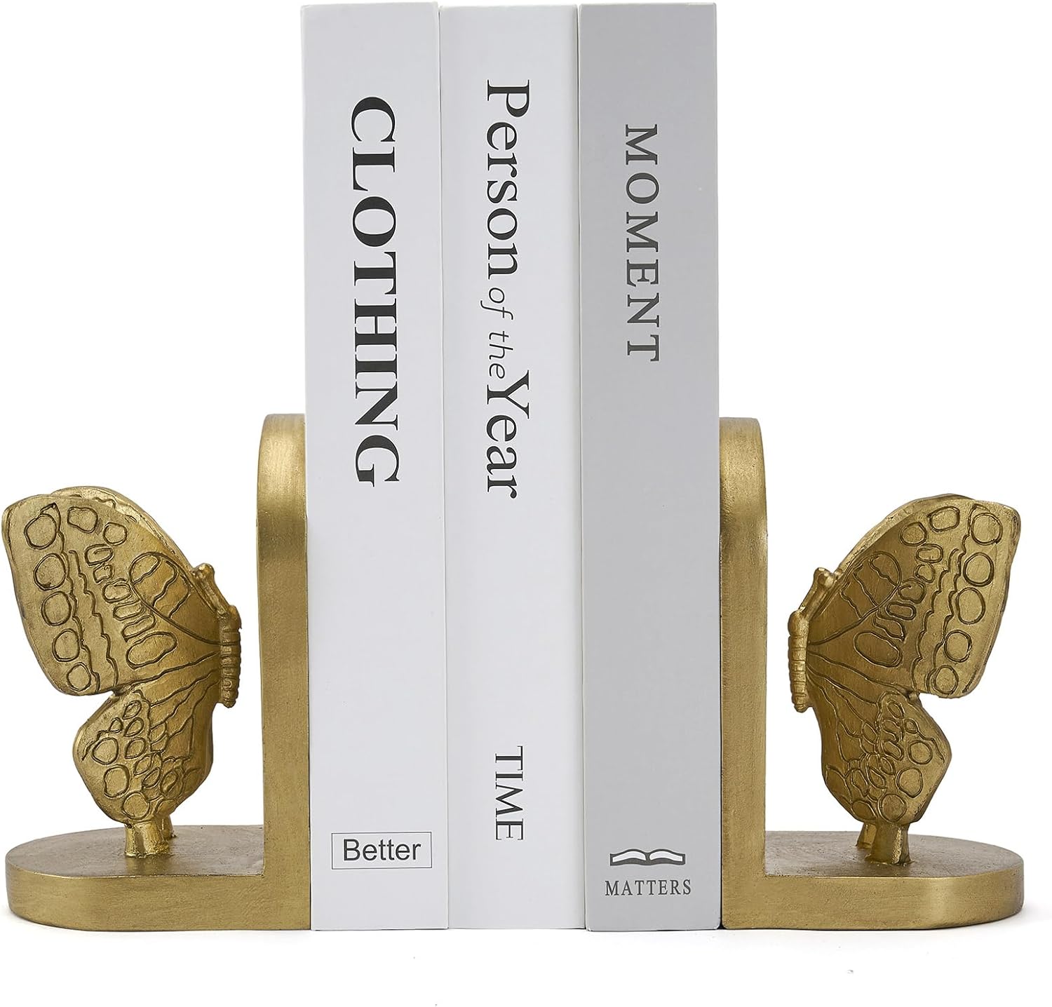 Gold Butterfly Book Ends for Shelves, Butterflies Statue Decorative Bookends for Heavy Books, Resin Book Ends with Non-Slip Felt Base for Home Farmhouse Shelves Office Lover Gift