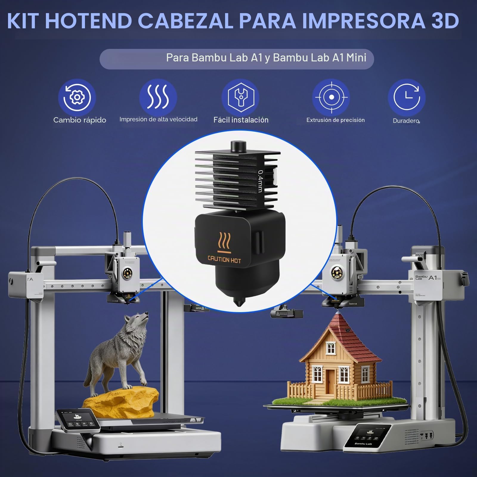 2 Piezas Kit Hotend Actualización A1 Mini, Cabezal Impresión Impresora 3D, Kit Bloque Calefactor Extremo Caliente con Boquilla Acero Endurecido 0,4 mm y Calcetines Silicona para Bambu Lab A1/A1 Mini