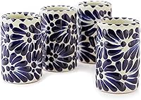 Vista 16 de Juego de 4 vasos de chupito Talavera auténticos mexicanos para tequila - Pintados a mano - 2 Oz (Flores naranjas)