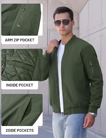 TACVASEN Men's Bomber Jackets Windproof Winter Bomber Coat Casual Zip Up Flying Jacket Warm Lined Baseball Coats