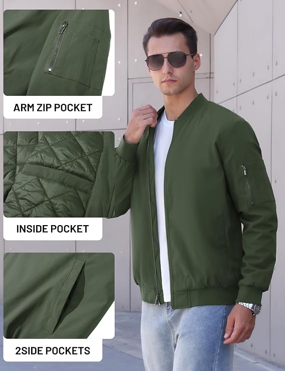 TACVASEN Men's Bomber Jackets Windproof Winter Bomber Coat Casual Zip Up Flying Jacket Warm Lined Baseball Coats