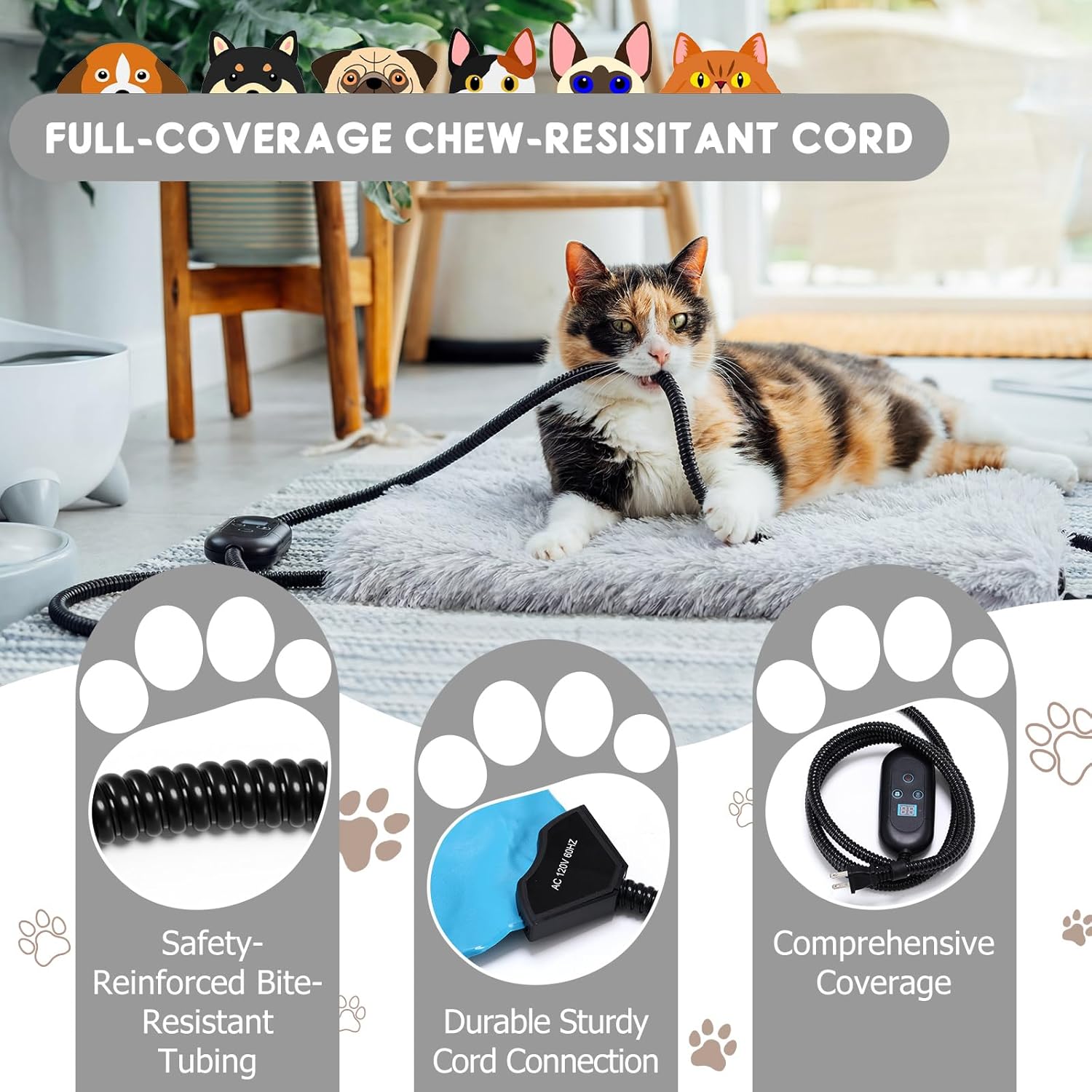 Heating Pad for Cats Dogs, Thickened Calming Anti Anxiety Puppy Bed, Anti-Slip Fluffy Plush Faux Fur Cat Bed with Removable Washable Cover Non-Slip Bottom, Electric Cat Warming Pad(20 x 16)