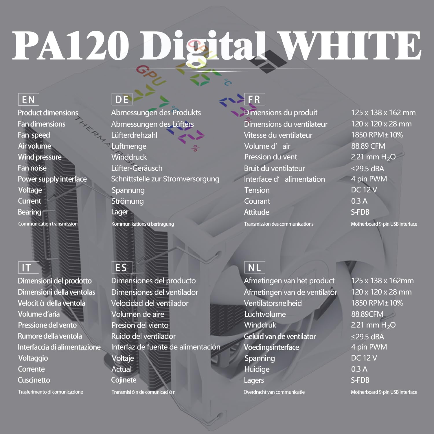 TR-Thermalright Peerless Assassin 120 Digital White CPU-Kühler, Double Tower mit 6 Heatpipes, Dual 120mm PWM Lüfter-1850RPM,Digital Display Board Top Cover, für AM5/AM4,Intel LGA1851/1700/1200/115x