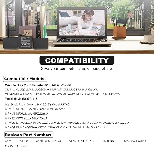 Miniatura 2 de Batería de repuesto para laptop A1708 A1713 para MacBook Pro de 13 pulgadas A1708 (finales de 2016, mediados de 2017, mediados de 2019, 2020),