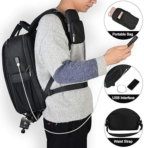 Miniatura 3 de CADeN Mochila para cámara DSLR impermeable, antirrobo con compartimento para laptop de 15.6 pulgadas, puerto de carga USB, soporte para trípode,
