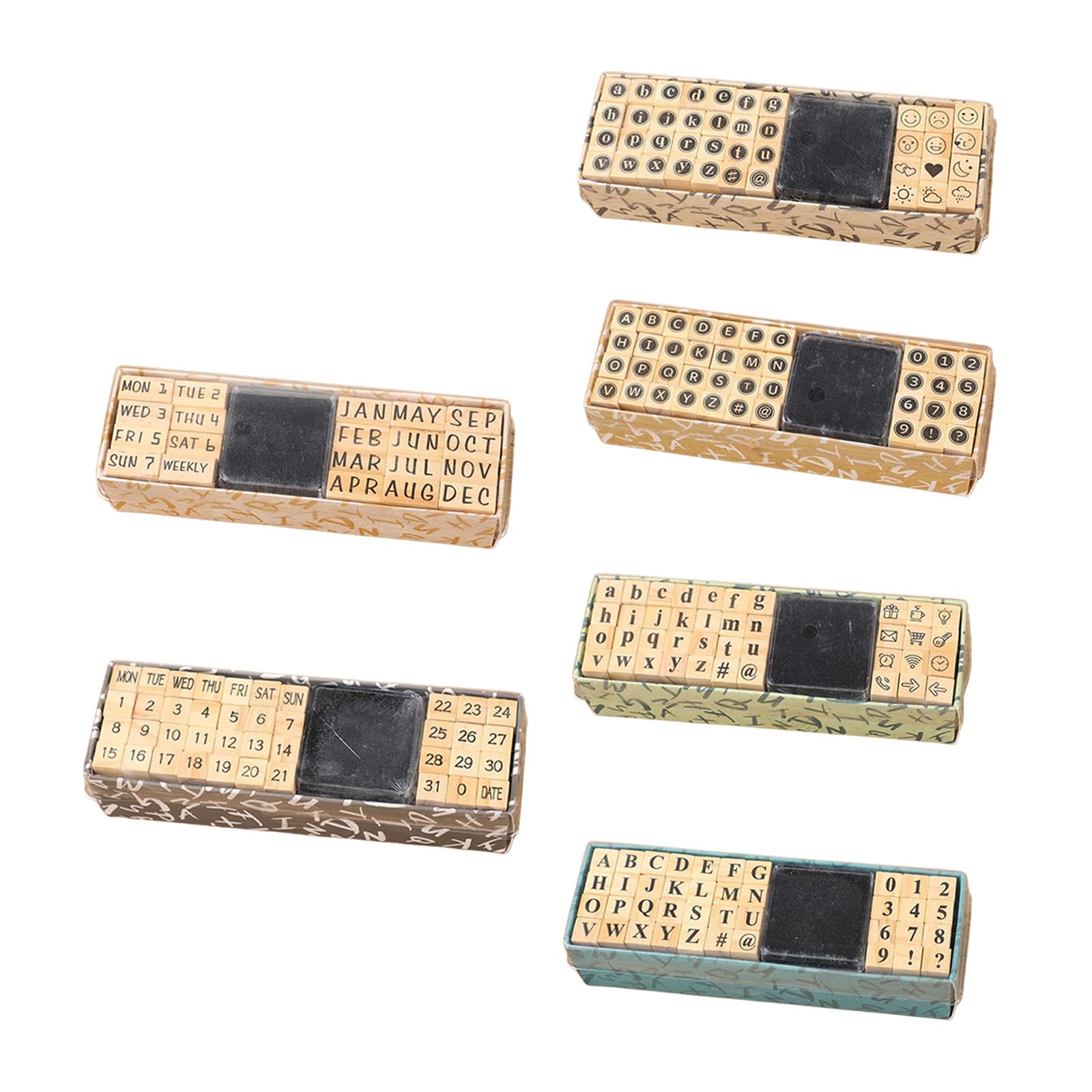 Lot de 40 tampons en bois avec lettres de l'alphabet et symboles - Avec boîte à tampons en bois - Pour cartes d'invitation d'album