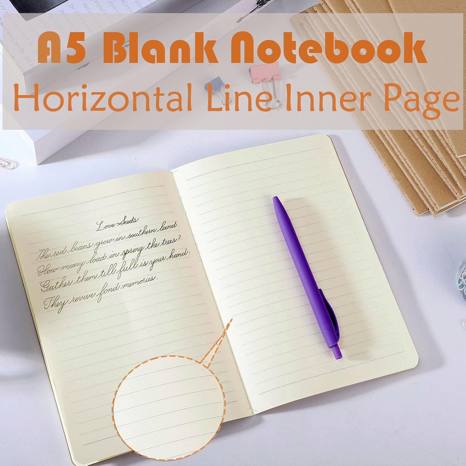 Jeffbaubl 12 Pack A5 Kraft Notebooks Bulk, Journal Notebook, Soft Kraft Cover Composition Notebooks, Lined Notebook for Travelers Work Office Supplies(8.3 X 5.5in, 30 Sheets/60 lined Pages) - Image 3