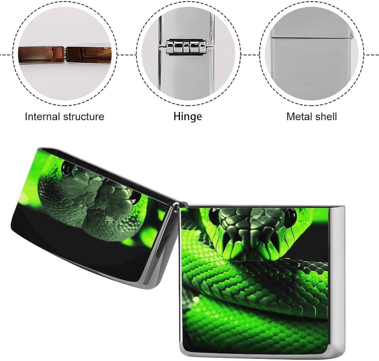 3D Snake Lighter Case Portable Metal Lighter Cover image 5