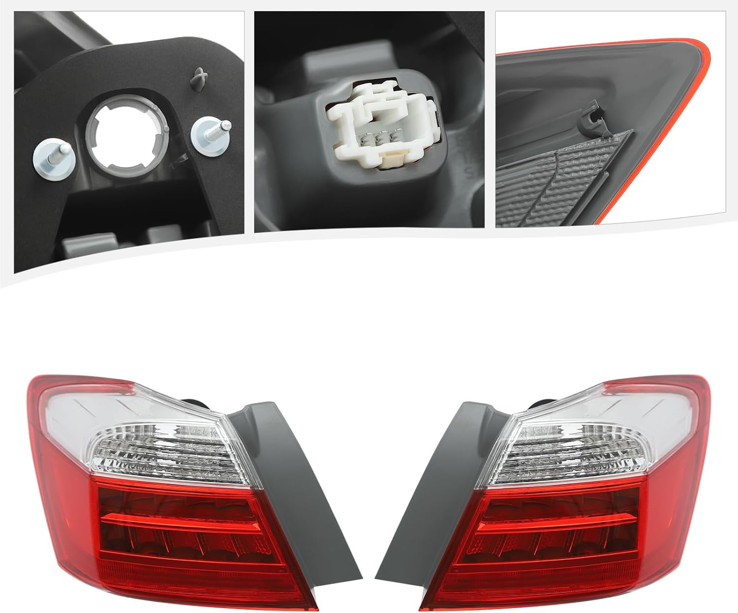 ZHISHUAI- For 2013 2014 2015 Honda Accord Sedan (Submodel: EX-L, Touring) LED Tail Light Lamp, Replacement Black Housing Clear Red Lens (Left Driver+Right Passenger Side)
